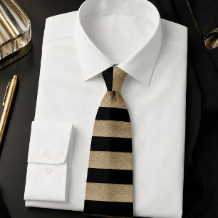 Cravate modern chic geometric black and gold stripes