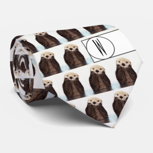 Cravate Moderne Cute Otter Motif Monogramme amusant
