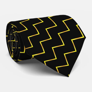 Cravate Moderne élégant motif chevron or sur fond noir