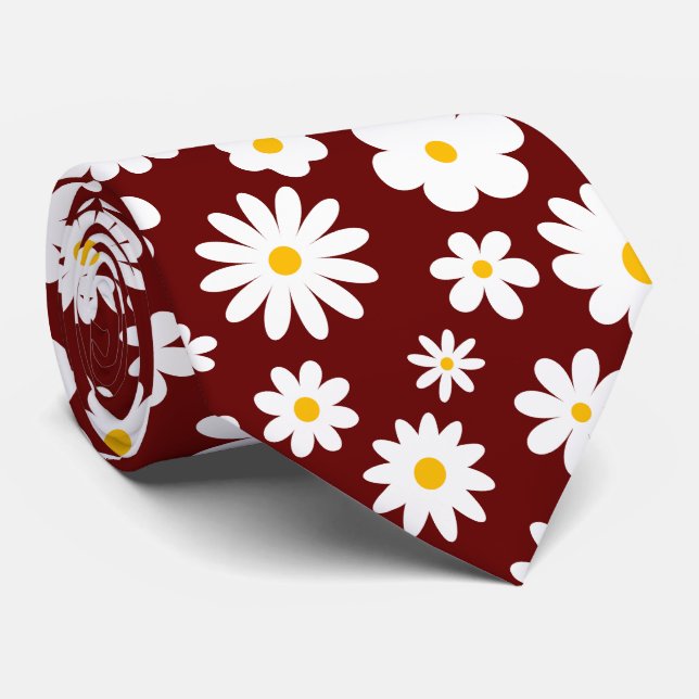 Cravate Moderne Flat Graphic Daisy Bourgogne (Roulé)