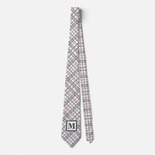 Cravate Moderne {laid argent gris rouge monogramme cadeau