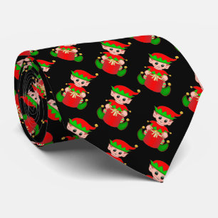 Cravate Moderne lutin de Noël mignon sur fond noir