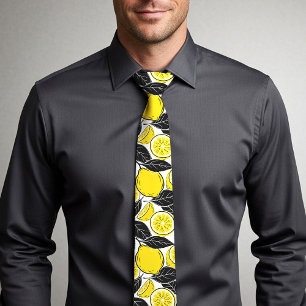 Cravate Moderne Motif Sans Couture de Citron Gras et Feuil