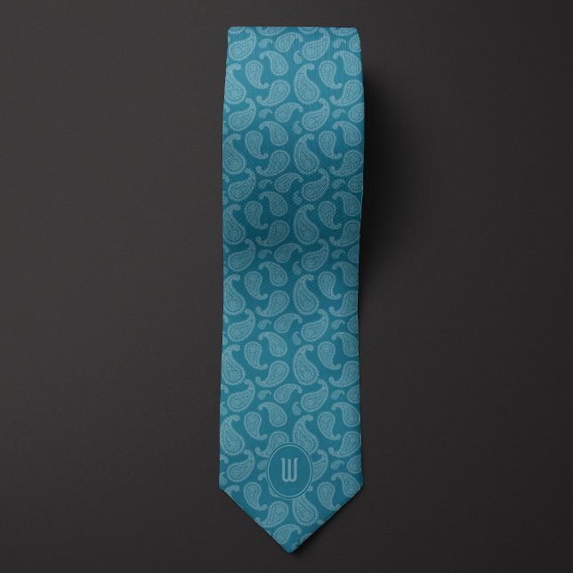 Cravate Monochrome Aquamarine Paisley (Créateur téléchargé)
