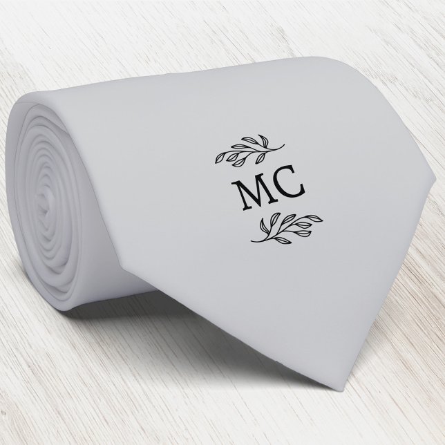 Cravate Monogram Initial Crest Botanical Leaf Silver Gray (Simple botanical leaf monogram initials personalized crest neck tie)