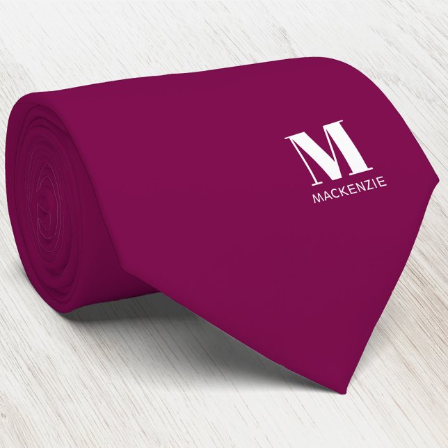 Cravate Monogram Initial Crest Personalized Burgundy Pink (Simple modern minimalist monogram initial name crest neck tie)