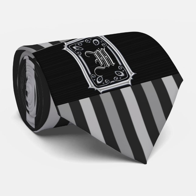 Cravate Monogramme à éclats gris noir et argent (Roulé)
