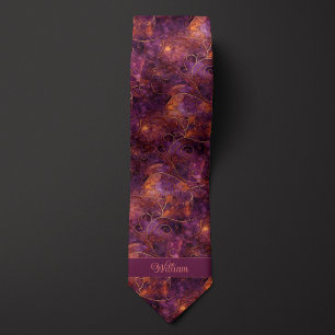 Cravate Monogramme Abstrait de prune et de cuivre