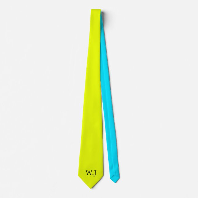 Cravate Monogramme bleu jaune fluorescent néon vibrant (Devant)