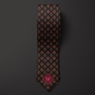 Cravate Monogramme bourguignon et noir arabesque