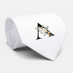 Cravate Monogramme classique initial A avec fleurs blanche