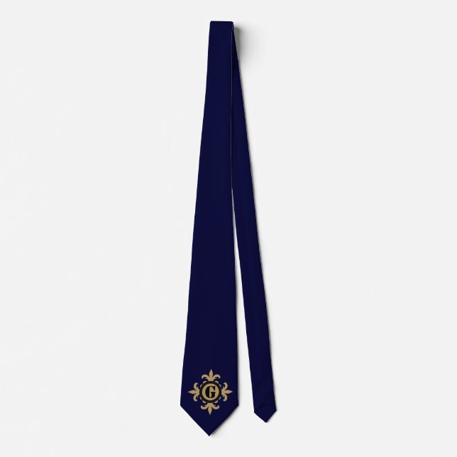 Cravate Monogramme classique or Fleur De Lis bleu (Devant)