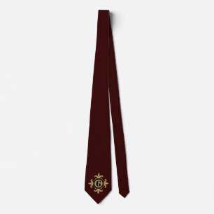 Cravate Monogramme classique or noir rouge foncé Fleur De