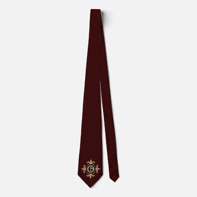 Cravate Monogramme classique or noir rouge foncé Fleur De  (Devant)