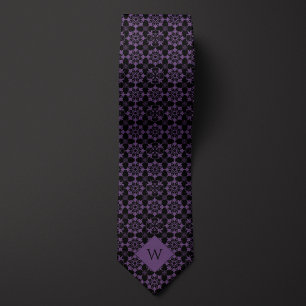Cravate Monogramme complexe violet et noir arabesque
