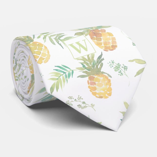 Cravate Monogramme d'ananas moderne (Roulé)