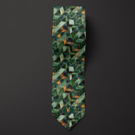 Cravate Monogramme d'aquarelle vert et cuivre