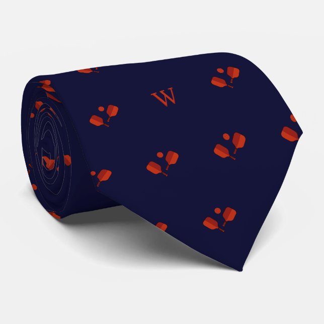 Cravate Monogramme de balle rouge de balle rouge bleu init (Roulé)