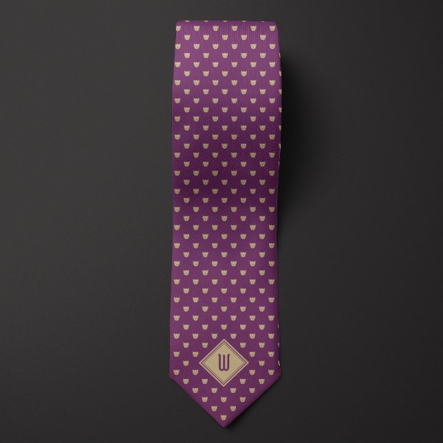 Cravate Monogramme de chat classique or et violet (Créateur téléchargé)