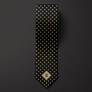 Cravate Monogramme de chats Classé Or et Noir
