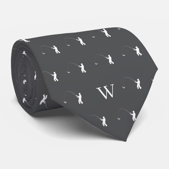 Cravate Monogramme de l'appât du pêcheur gris initial (Roulé)