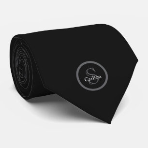 Cravate Monogramme de nom personnalisé noir charbon de boi