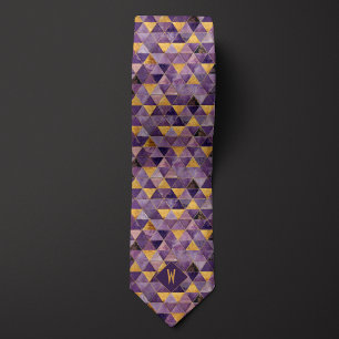 Cravate Monogramme de triangles violet et or