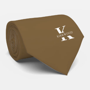 Cravate Monogramme Élégant Brown Arachide + Nom Un Côté