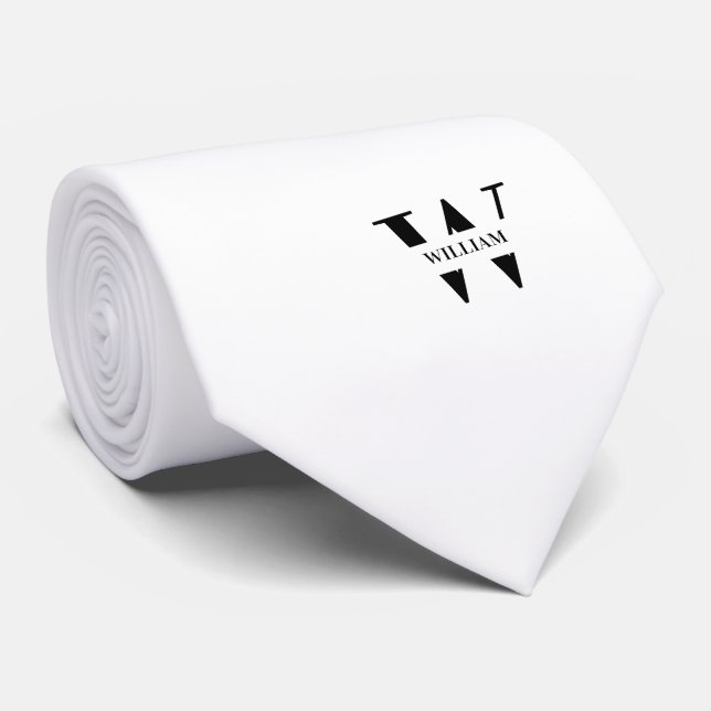 Cravate Monogramme élégant couleur blanche + Nom (Roulé)