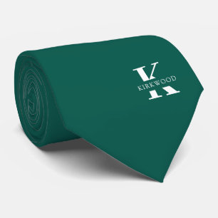 Cravate Monogramme élégant + Nom   Vert pin   Sur un côté