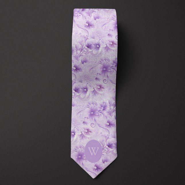 Cravate Monogramme floral abstrait violet (Créateur téléchargé)