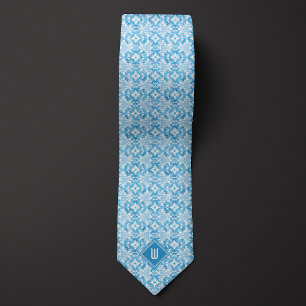 Cravate Monogramme Floral Bleu Ciel