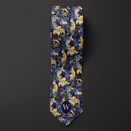 Cravate Monogramme floral bleu et or