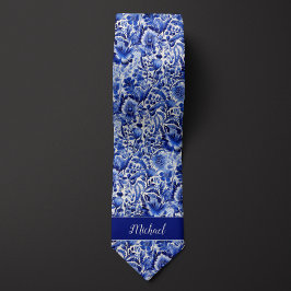 Cravate Monogramme floral Indigo
