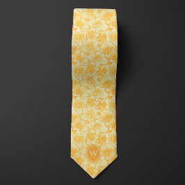 Cravate Monogramme floral jaune moutarde
