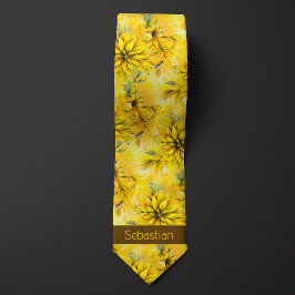 Cravate Monogramme floral jaune vif