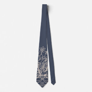 Cravate Monogramme Floral Main Levée Poudre Marine Beige