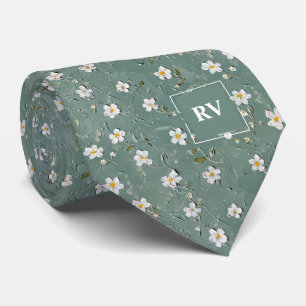 Cravate Monogramme floral vert poussiéreux