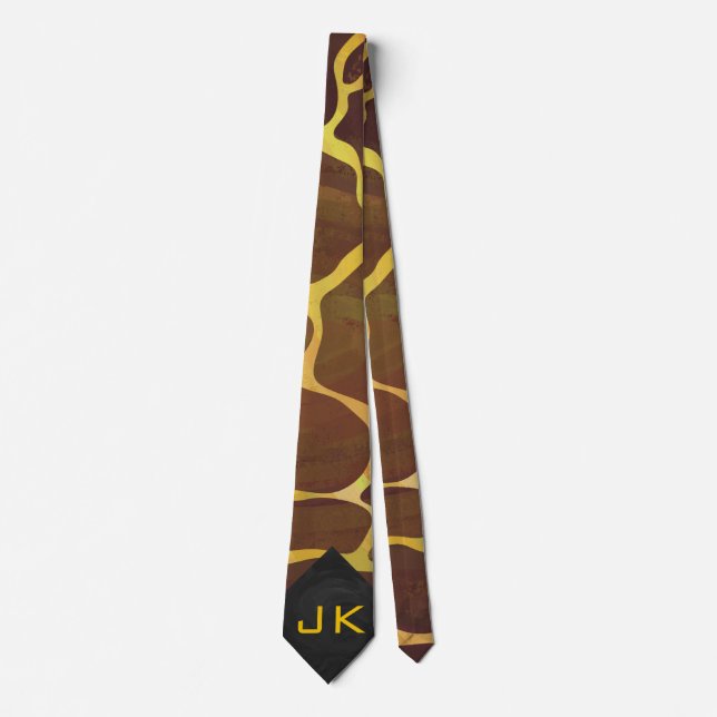 Cravate Monogramme Giraffe Brown, Impression Jaune (Devant)