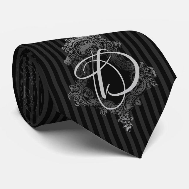 Cravate Monogramme gris et noir initial (Roulé)