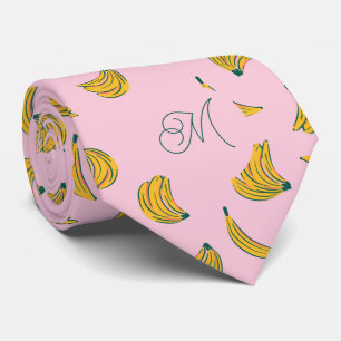 Cravate Monogramme initial Banane jaune et rose