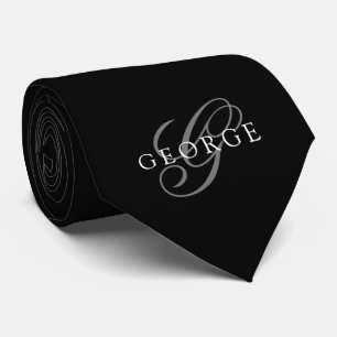 Cravate Monogramme initiale Script Noir