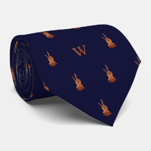 Cravate Monogramme initiale violon aquarelle bleu de minui