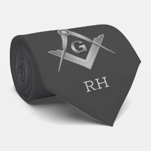 Cravate Monogramme maçonnique gris classique et argent