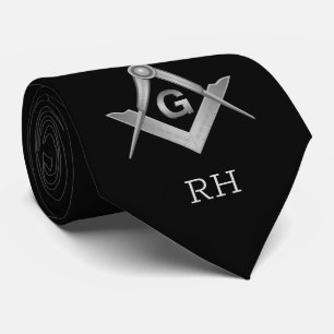 Cravate Monogramme maçonnique noir et argent classique