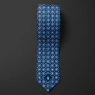 Cravate Monogramme Mandala Bleu Brillante