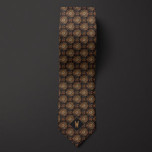 Cravate Monogramme Mandala Cuivre et Noir