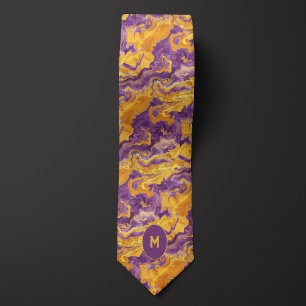 Cravate Monogramme marbré jaune et violet