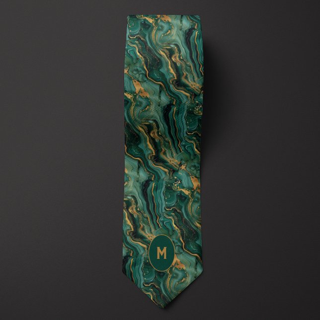 Cravate Monogramme marbré vert et or (Créateur téléchargé)