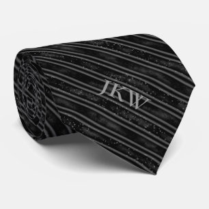 Cravate Monogramme moderne élégant Noir et gris rayé